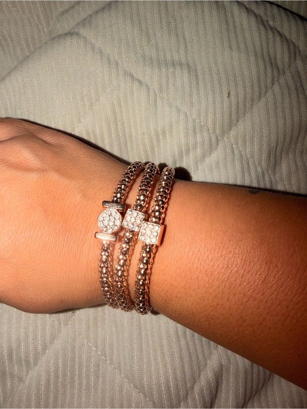 Rose Gold Triple-Chain Bracelet with Pavé Charms